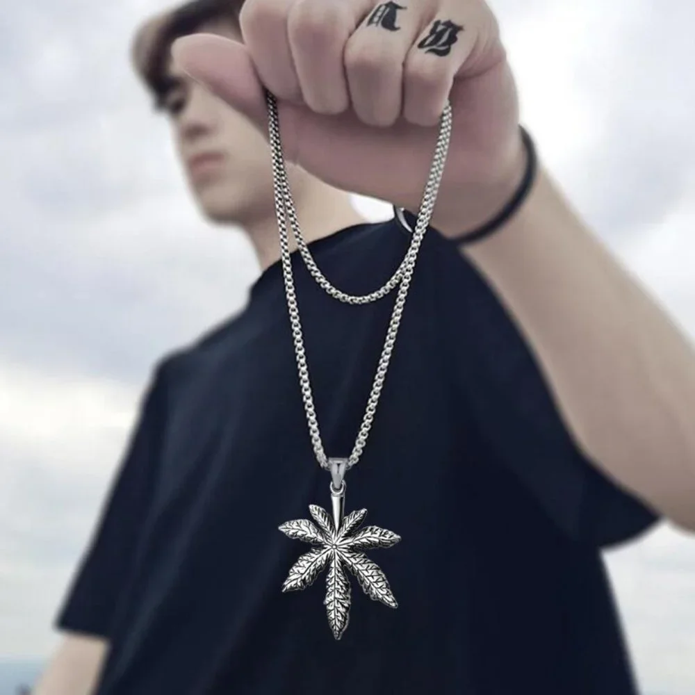 ❤️Hiphop leaf stainless steel necklace, N90201P140